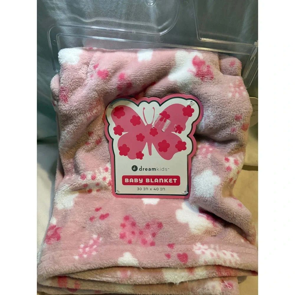 Dream Kids Pink Butterfly Plush Baby Blanket Soft Fleece 30x40 BLFS-058 NEW